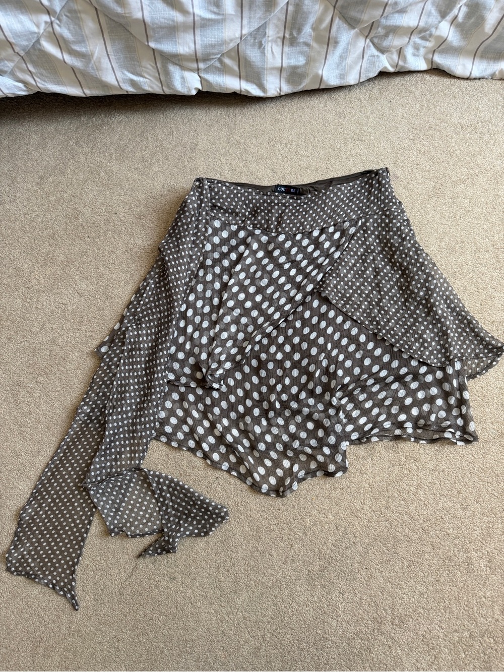 Vintage Made in Italy Polka Dot Asymmetrical Layered Ruffle Skirt Brown Sheer 42